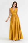 Load image into Gallery viewer, LA Merchandise LN5232 V-Neck Ruched Shiny Bridesmaid Dress - MUSTARD - Dress LA Merchandise