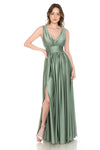 Load image into Gallery viewer, LA Merchandise LN5232 V-Neck Ruched Shiny Bridesmaid Dress - SAGE - Dress LA Merchandise