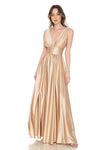Load image into Gallery viewer, LA Merchandise LN5232 V-Neck Ruched Shiny Bridesmaid Dress - CHAMPAGNE - Dress LA Merchandise