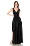 Load image into Gallery viewer, LA Merchandise LN5232 V-Neck Ruched Shiny Bridesmaid Dress - BLACK - Dress LA Merchandise