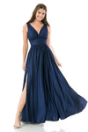 Load image into Gallery viewer, LA Merchandise LN5232 V-Neck Ruched Shiny Bridesmaid Dress - NAVY BLUE - Dress LA Merchandise