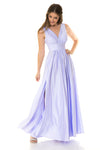 Load image into Gallery viewer, LA Merchandise LN5232 V-Neck Ruched Shiny Bridesmaid Dress - LILAC - Dress LA Merchandise