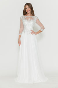 La Merchandise LN8171 Classy Embroidered Modest Long Sleeve MOB Gown - IVORY - LA Merchandise