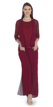 Load image into Gallery viewer, La Merchandise SF8844 Sleeveless Lace Top Chiffon Pants Set &amp; Jacket - BURGUNDY - LA Merchandise
