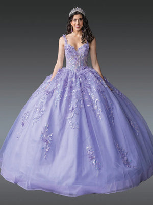 LA Merchandise LAQ1948 Princess Pink Ball Gown Quinceañera Dress 3D Floral Appliqué Beaded