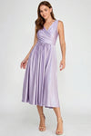 Load image into Gallery viewer, LAF3131 Wholesale Satin Surplice V-Neck A-Line Dress Sleeveless Fit-and-Flare Semi-Formal Dress