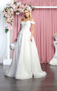 Off Shoulder Floral Bridal Ball Gown - LA154B - IVORY - LA Merchandise