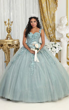 Load image into Gallery viewer, La Merchandise LA235 Detachable Cape Floral Quinceanera Sage Ball Gown