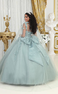 La Merchandise LA235 Detachable Cape Floral Quinceanera Sage Ball Gown