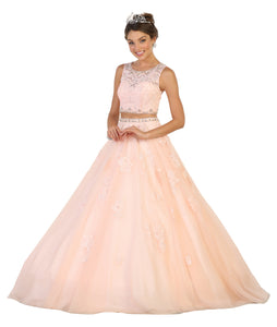 LA Merchandise LA90 Two Piece Floral Embroidery Quince Ball Gown