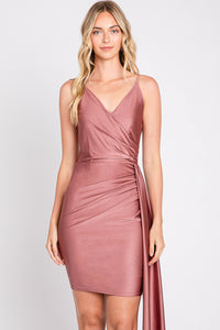 LA Merchandise LN3057 Simple V-Neck Wrap Short Bridesmaids Dress - MAUVE - LA Merchandise