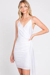 LA Merchandise LN3057 Simple V-Neck Wrap Short Bridesmaids Dress - WHITE - LA Merchandise