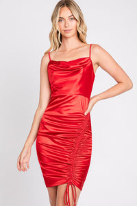LA Merchandise LN3058 Fitted Adjustable Satin Hoco Cocktail Dress - RED - LA Merchandise