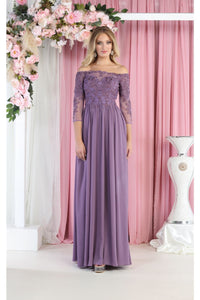 La Merchandise LA1853 Formal Off Shoulder Long Mother of Bride Dress - VICTORIAN LILAC - LA Merchandise