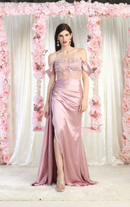 La Merchandise LA1977 Satin Embroidered Prom Gown - MAUVE - Dress LA Merchandise