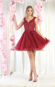 La Merchandise LA1984 Layered Homecoming Dress - BURGUNDY - LA Merchandise