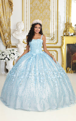La Merchandise LA208 Spaghetti Straps Floral Ball Quinceanera Gown - BABY BLUE - Dress LA Merchnadise