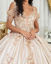 Load image into Gallery viewer, La Merchandise LA213 Cold Shoulder Embroidered Rose Gold Quince Gown - - LA Merchnadise
