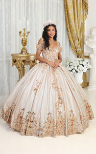 La Merchandise LA213 Cold Shoulder Embroidered Rose Gold Quince Gown - ROSE GOLD - LA Merchnadise