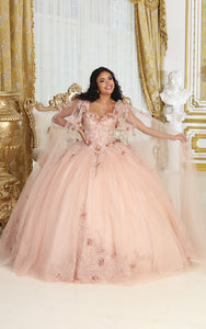 La Merchandise LA214 Cape Sleeves Glitter Corset Quinceanera Gown - ROSE GOLD - Dress LA Merchnadise