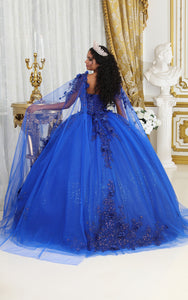 La Merchandise LA214 Cape Sleeves Glitter Corset Quinceanera Gown - - Dress LA Merchnadise