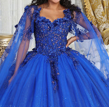 Load image into Gallery viewer, La Merchandise LA214 Cape Sleeves Glitter Corset Quinceanera Gown - - Dress LA Merchnadise