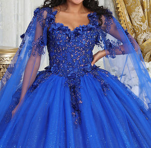 La Merchandise LA214 Cape Sleeves Glitter Corset Quinceanera Gown - - Dress LA Merchnadise