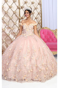 La Merchandise LA215 3D Floral Applique Quinceanera Ball Dress - ROSEGOLD - LA Merchnadise