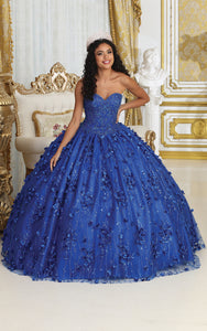 La Merchandise LA217 Strapless 3D Floral Embellished Prom Ball Gown - ROYAL BLUE - Dress LA Merchnadise