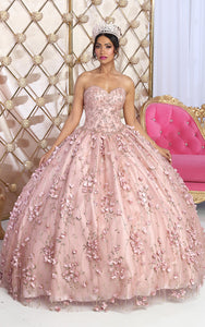 La Merchandise LA217 Strapless 3D Floral Embellished Prom Ball Gown - ROSE GOLD - Dress LA Merchnadise