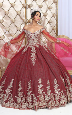 La Merchandise LA221 V-neck Embroidered Quinceanera Ball Gown - BURGUNDY - LA Merchnadise