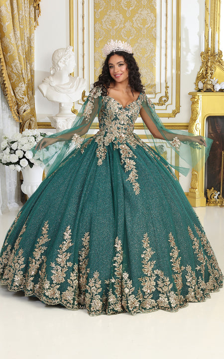La Merchandise LA221 V-neck Embroidered Quinceanera Ball Gown - HUNTER GREEN - LA Merchnadise