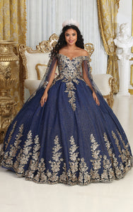 La Merchandise LA221 V-neck Embroidered Quinceanera Ball Gown - NAVY BLUE - LA Merchnadise