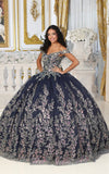 Load image into Gallery viewer, La Merchandise LA228 Multi Off Shoulder Lace Applique Quince Ball Gown - NAVY BLUE - Dress LA Merchnadise