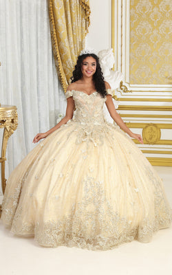 La Merchandise LA232 Butterfly Wholesale Off Shoulder Quince Ball Gown - CHAMPAGNE - LA Merchnadise