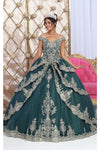Load image into Gallery viewer, La Merchandise LA234 Embroidered Off Shoulder Corset Ball Gown - HUNTER GREEN GOLD - Dress LA Merchnadise