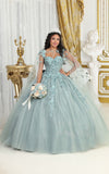 Load image into Gallery viewer, La Merchandise LA235 Detachable Cape Floral Quinceanera Sage Ball Gown - - LA Merchnadise