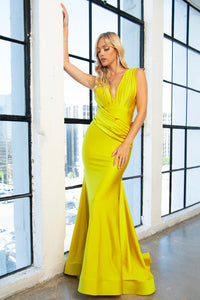 La Merchandise LAA370 Simple Strethcy Bodycon Mermaid Prom Dress - Yellow - LA Merchandise