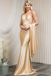 Load image into Gallery viewer, La Merchandise LAA387 One Shoulder Stretchy Side Cape Bridesmaids Dress - Champagne - LA Merchandise