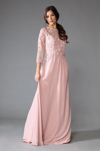 La Merchandise LAA7043 3/4 Sleeve Embroidered Mother Of The Bride Gown - DUSTY ROSE - Dress LA Merchandise
