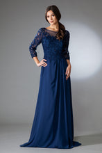Load image into Gallery viewer, La Merchandise LAA7043 3/4 Sleeve Embroidered Mother Of The Bride Gown - NAVY BLUE - Dress LA Merchandise