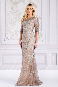 La Merchandise LAA7045 Lace Applique Mother of The Bride Evening Gown - MOCHA - Dress LA Merchandise