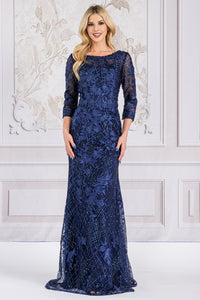La Merchandise LAA7045 Lace Applique Mother of The Bride Evening Gown - NAVY BLUE - Dress LA Merchandise