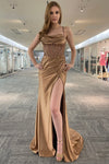Load image into Gallery viewer, La Merchandise LAABZ020 Long Wholesale Strapless High Slit Prom Dress - ALMOND - Dress LA Merchandise
