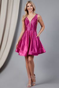 La Merchandise LAABZ021S Short V-Neck Embellished Homecoming Dress - - LA Merchandise
