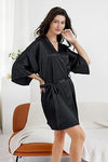 Load image into Gallery viewer, La Merchandise Women's Satin Short Bridal Party Robe - BLACK - Masks LA MERCHANDISES