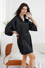 Load image into Gallery viewer, La Merchandise LAB1800 Women&#39;s Satin Short Bridal Party Robe - BLACK - Masks LA Merchandise