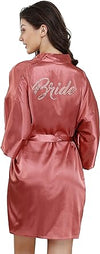 Load image into Gallery viewer, La Merchandise Women's Satin Short Bridal Party Robe - BRICK BRIDE - Masks LA MERCHANDISES