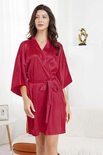 Load image into Gallery viewer, La Merchandise LAB1800 Women&#39;s Satin Short Bridal Party Robe - BURGUNDY - Masks LA Merchandise