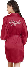 Load image into Gallery viewer, La Merchandise Women's Satin Short Bridal Party Robe - BURGUNDY BRIDE - Masks LA MERCHANDISES